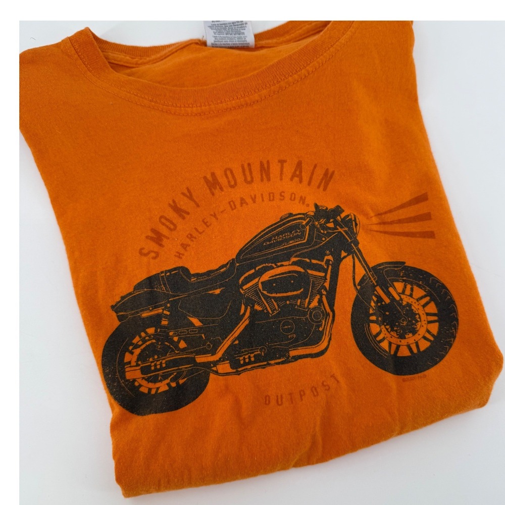 Harley Davidson Smoky Mountain Outpost Orange Motorcycle Graphic T Shirt Youth L
